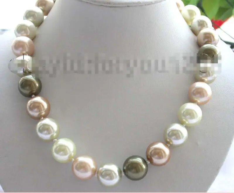 

Free shipping hot sale Women Bridal Wedding Jewelry >>Genuine Natural 16mm Round Multicolor Shell Pearl Necklace