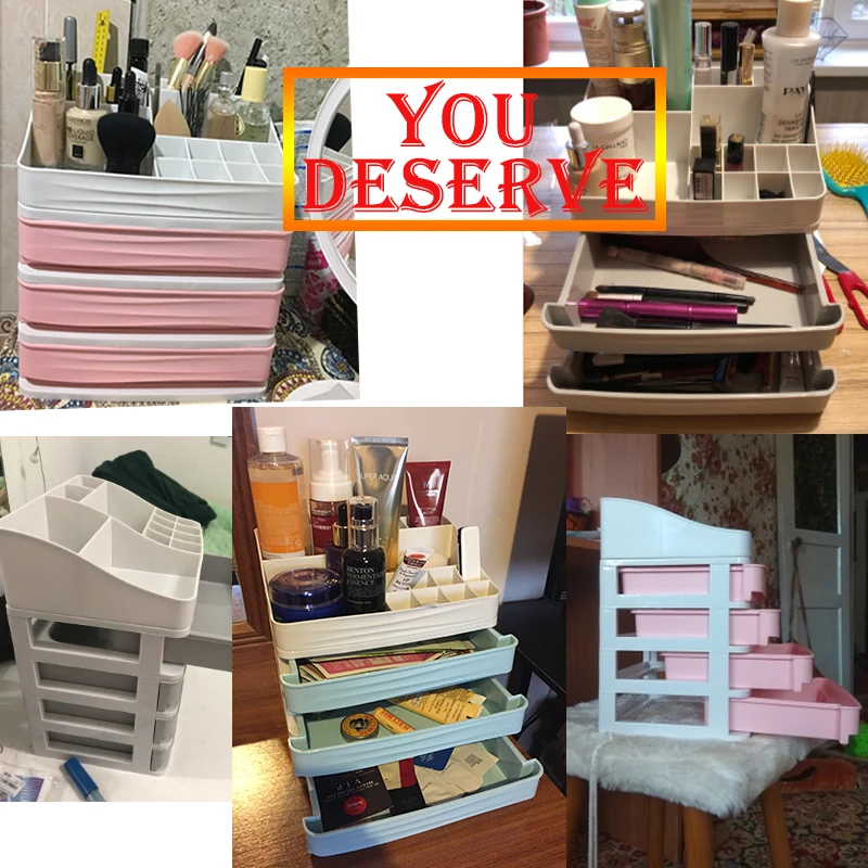 JULY'S SONG Plastic Cosmetic Drawer Makeup Organizer Makeup Storage Box Container Nail Casket Holder Desktop Sundry Storage Case