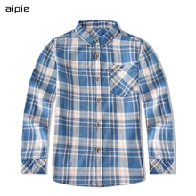 Aipie/высококачественные детские джинсовые рубашки для мальчиков детские хлопковые рубашки в клетку с длинными рукавами в европейском и американском стиле для детей возрастом от 4 до 14 лет