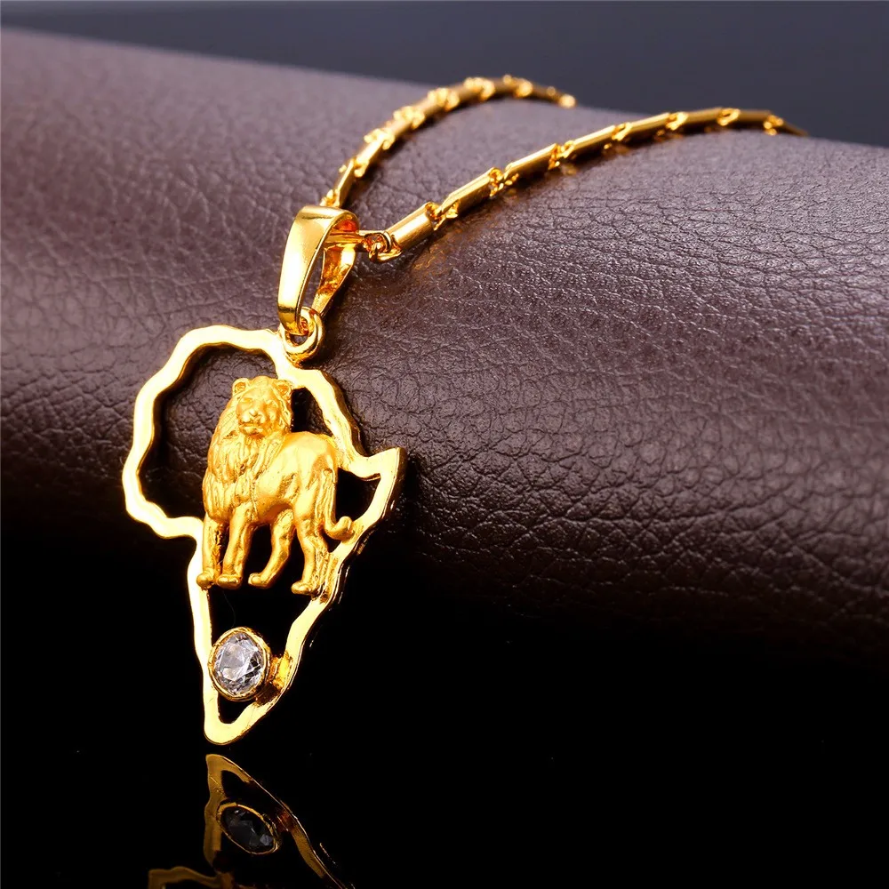 U7 Лев Кулоны Ожерелье Позолоченный Африканские Ювелирные Украшения для Женщин/Мужчин Карта Африки Подвески P783
