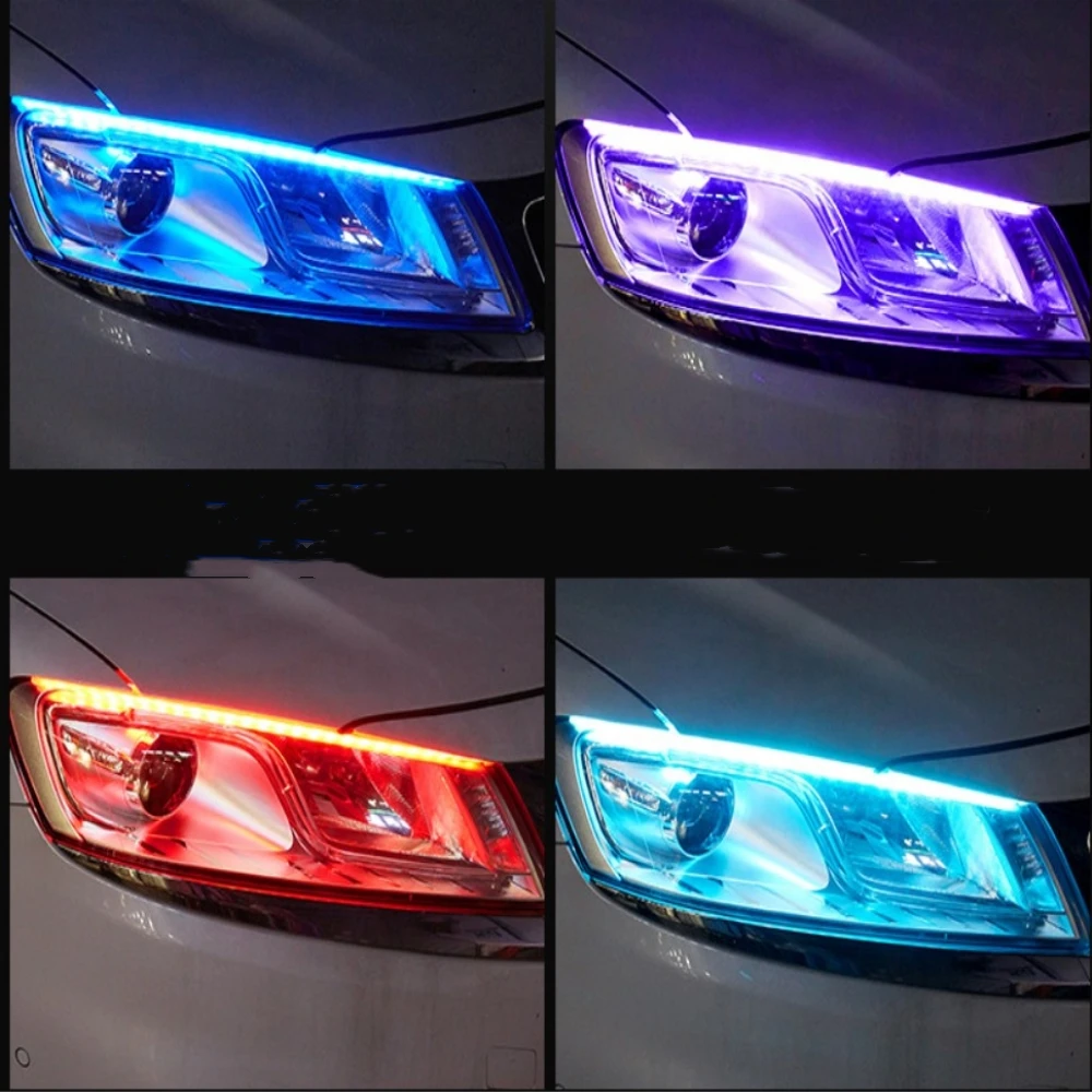 

1 Pair 60cm Flexible Car DRL Running Turn Signal White Amber/Red LED Flowing Bar Silicone Daytime Running Light Headlight Strip