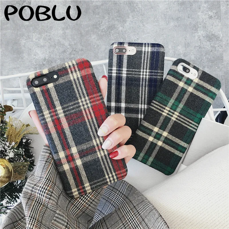 POBLU винтажный клетчатый чехол для телефона iPhone X сетчатая ткань 6s 7 8 Plus модная