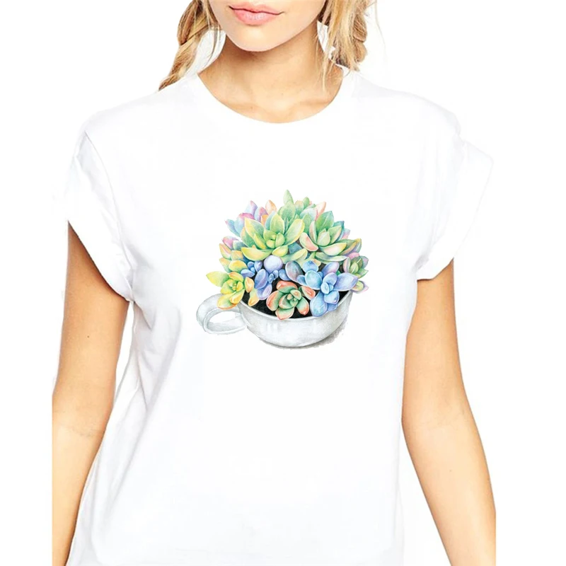 

CONMEIVE Sweet T Shirt For Women Flower Rose Succulent Plants Simple Modal Style Women T Shirt Creative Gift