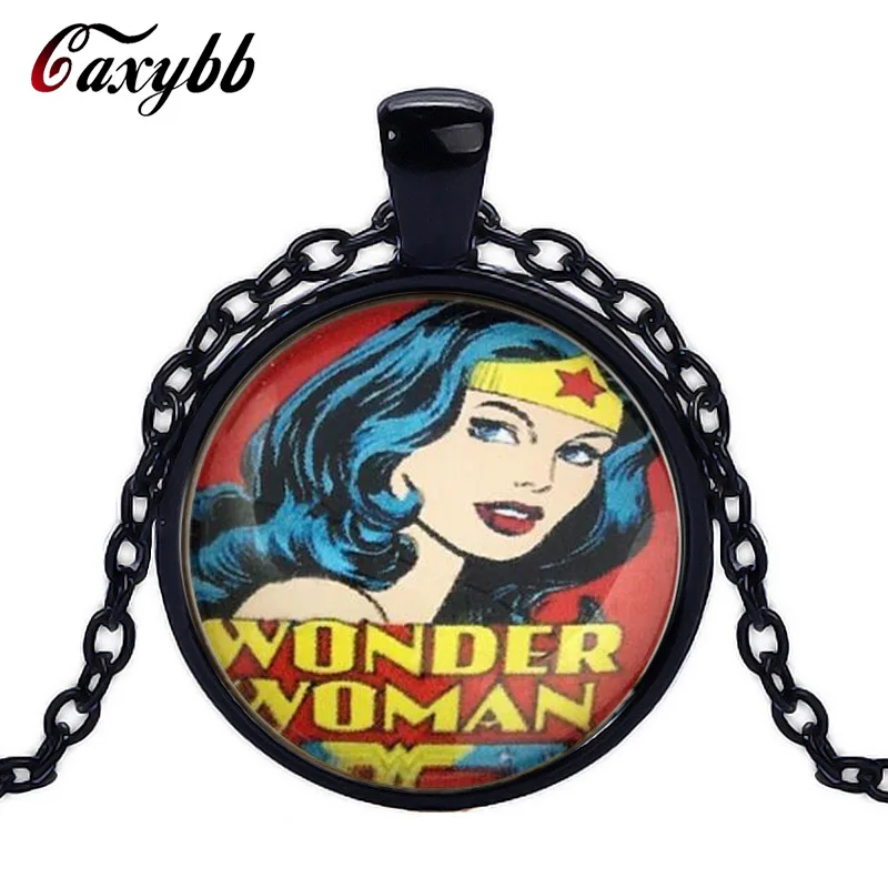 

Caxybb Brand New Vintage Cabochon Bronze Glass Wonder Woman Jewelry Charm Pendant Necklace free shipping