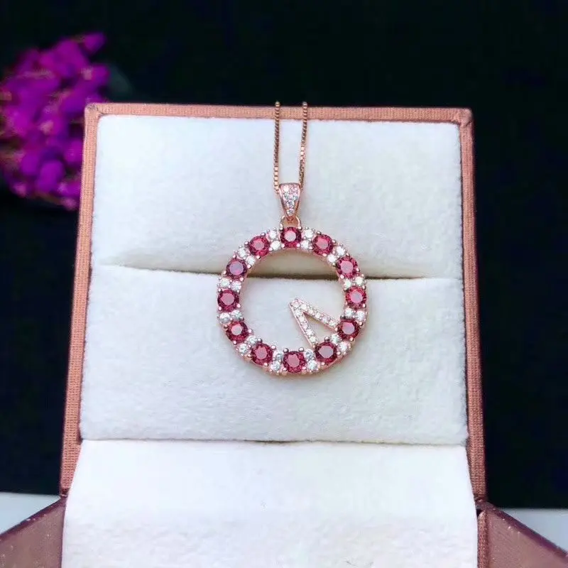 Mode tour ronde naturel rouge grenat gemme pendentif collier S925 argent naturel pierre gemme colli
