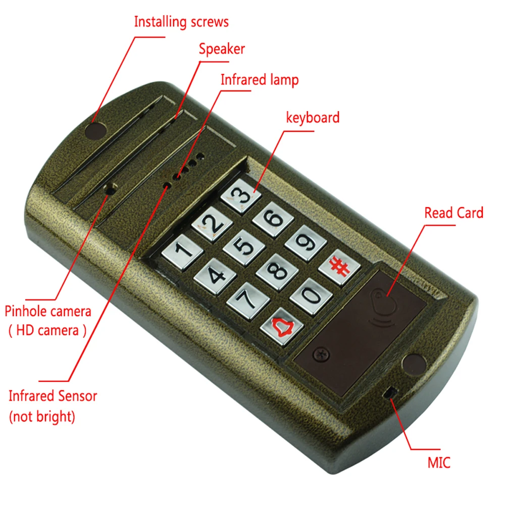7-дюймовый телефона двери видео домофонный дверной звонок пароль + ID карты дома Система контроля доступа 1200TVL IP65 Водонепроницаемая
