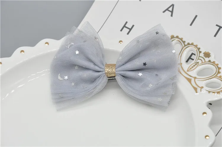 Newest 1 piece Star Big Mesh Lace Bows Accessories With Clip Boutique Bow Hairpins Hair Ornaments