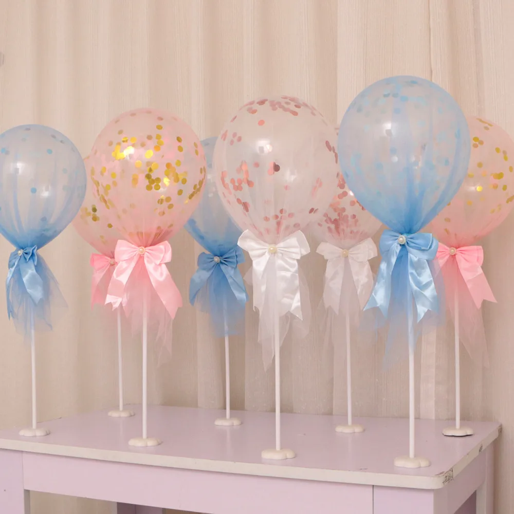 

1set 12 inch Party Latex confetti Balloons Tutu Tulle Balloons With Column Base Kit for Baby Shower Birthday Wedding Party Deco