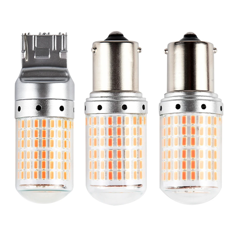 Светодиодная лампа янтарного цвета S25 T20 7440 W21W 144 smd 1156 BA15S P21W PY21W CanBus без ошибок