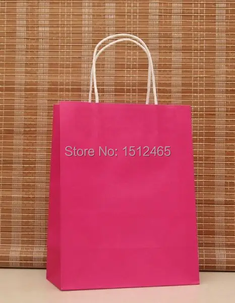 

10pcs/lot Hot pink kraft paper bag with twisted handle Party Favors Gift Paper Bags 27*21*11cm STD02-8