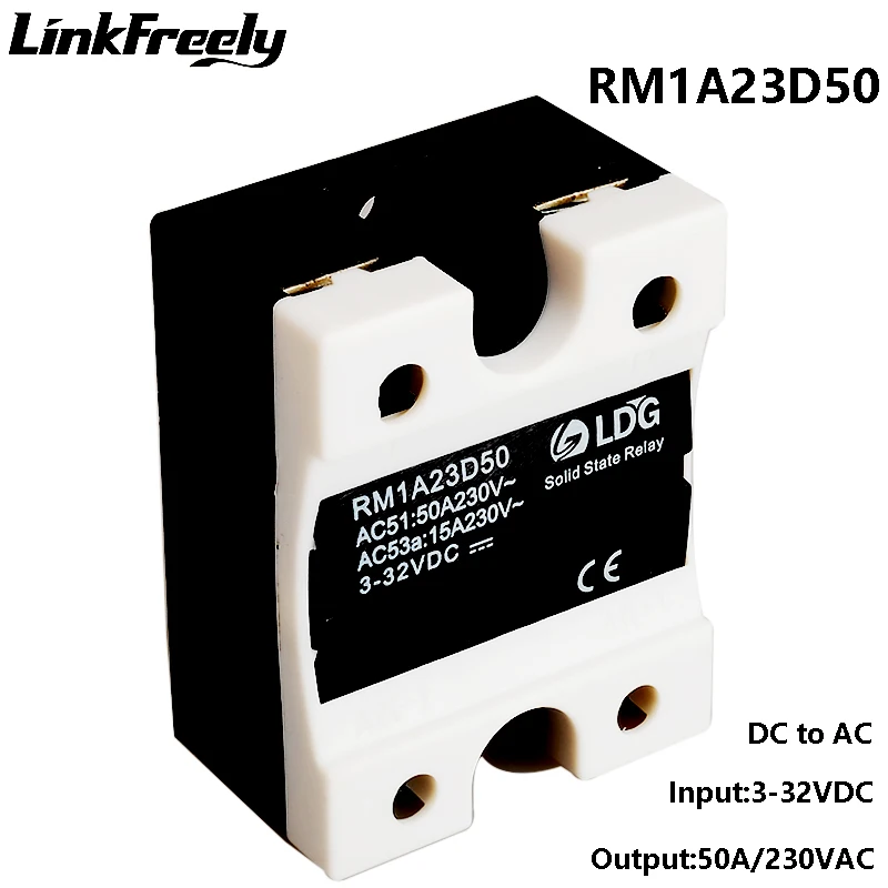 

RM1A23D50 2SCR SMD 1-Phase AC Solid State Relay,Output: 50A /24-280VAC Input:3V 3.3V 5V 12V 24V 32V DC SSR Relay Switch Module