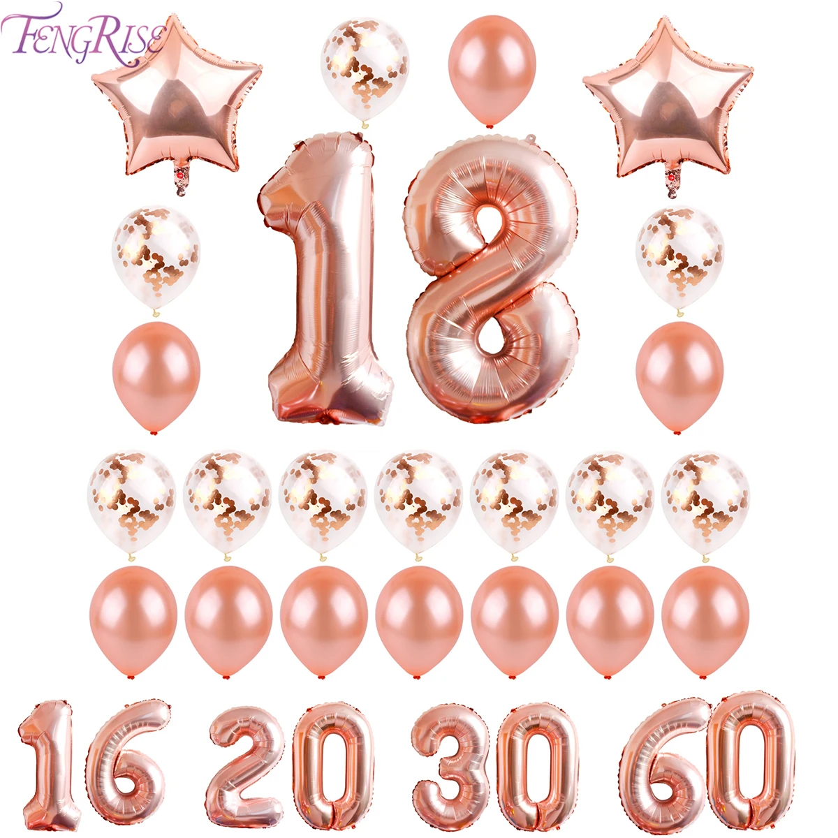 

FENGRISE Champagne Foil Balloons 16 18 20 21 30 40 50 60th Anniversary Party Balloons Rose Gold Birthday Party Latex Balloon