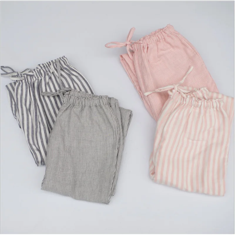 

2019 Autumn Brand homewear Women Casual striped sleeping bottom Ladies long nighty pants Female 100% Couble Cotton Yarn Trousers