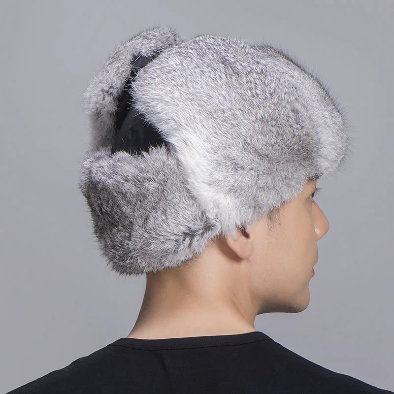rabbit fur trapper hat grey black 4