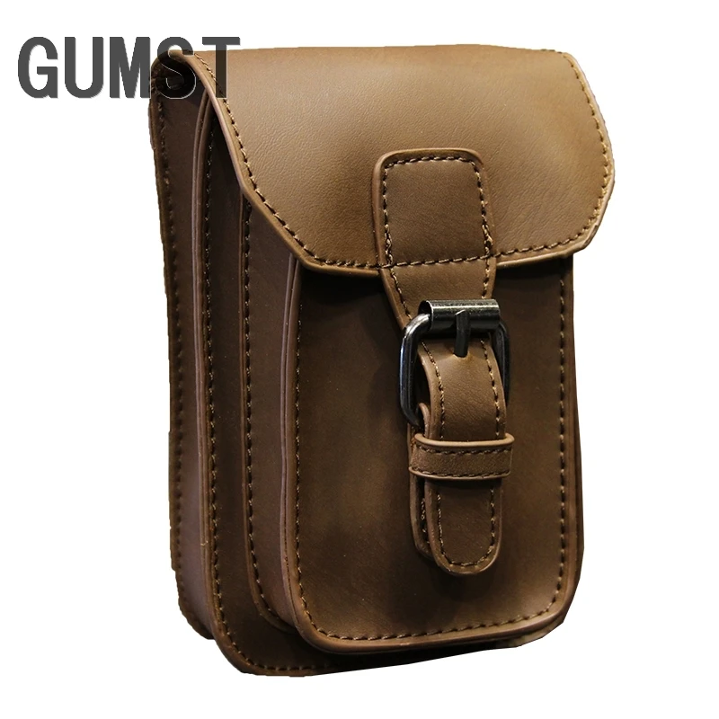 

Vintage Crazy Horse PU Leather Mens Waist Bag Travel Fanny Pack Belt Loops Hip Bum Bag Wallet Purses Phone Pouch M660