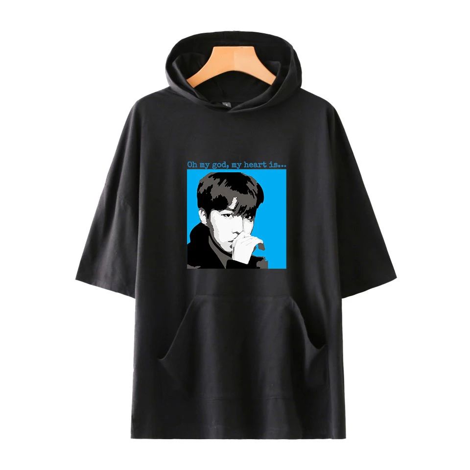 

aikooki Short Sleeve Hoodies pollovers Sweatshirts Kpop Print Harajuku Women Men Hip Hop Hoodies Clothes boy kpop street hoody