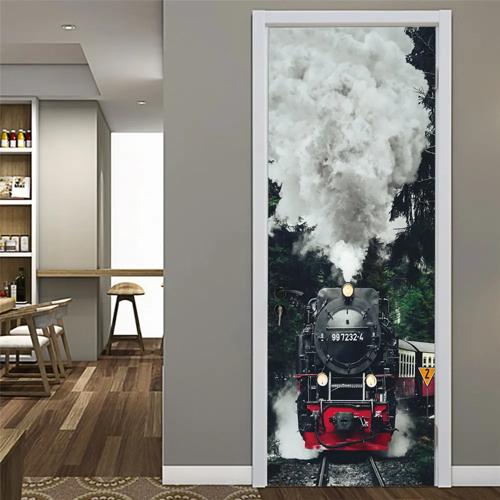 3D винтажные наклейки на дверь поезда водонепроницаемые Обои DIY съемные обои самоклеющиеся для гостиной спальни коридора кухни