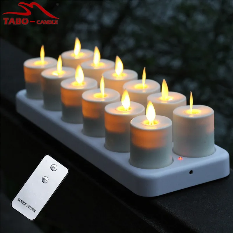 12 pcs/Set White LED Tea Light Candle Rechargeable Flameless Moving