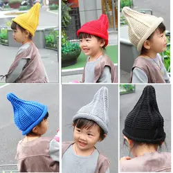 Шапка с острым носком, Новое поступление 2018 года, модная детская шапка для девочек, зимняя детская шапка для мальчиков, теплая вязаная шапка