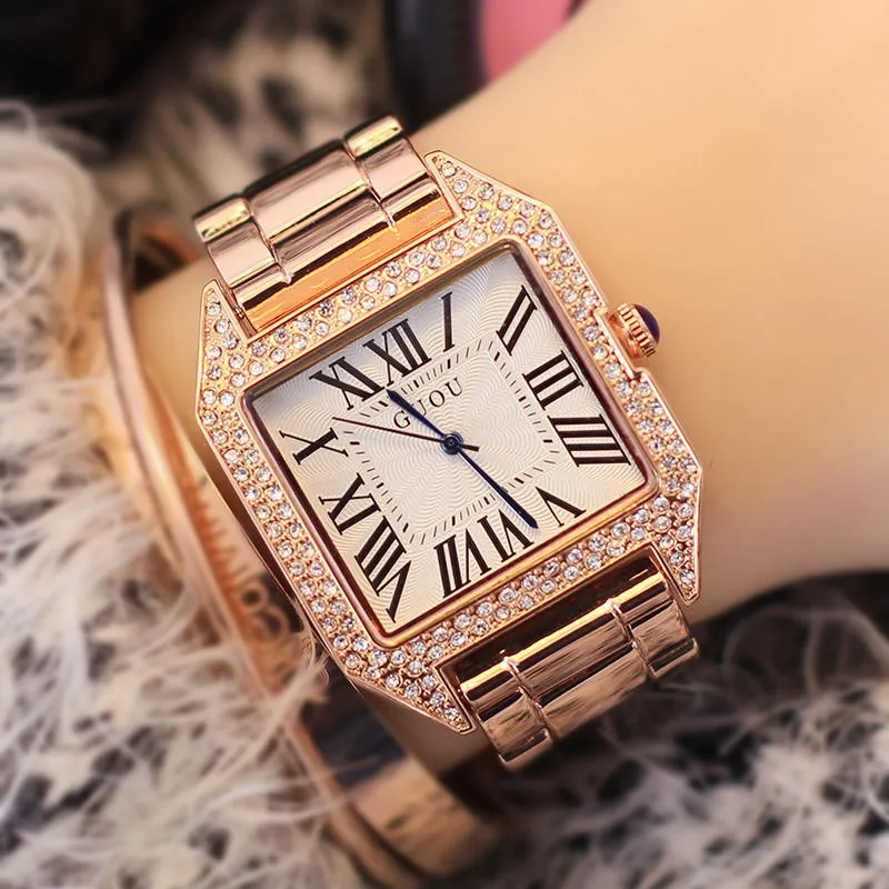HK известный бренд, модные квадратные роскошные часы для влюбленных, полностью золотые, стальные, бриллиантовые, в виде ракушки, мужские, женские, для влюбленных, высокое качество, кварцевые часы