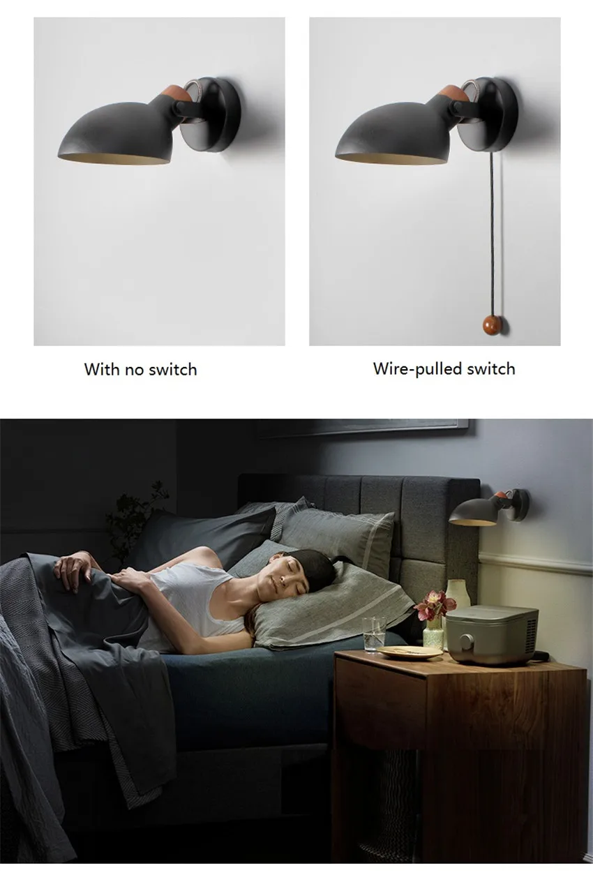 Lâmpada de Parede Design Nórdico Ajustar Loft Decoração Ferro Puxar Interruptor Moderno Arandela Luzes Quarto Casa Iluminação Interior Luminária Led 14 Design nórdico ajustar led lâmpada de parede