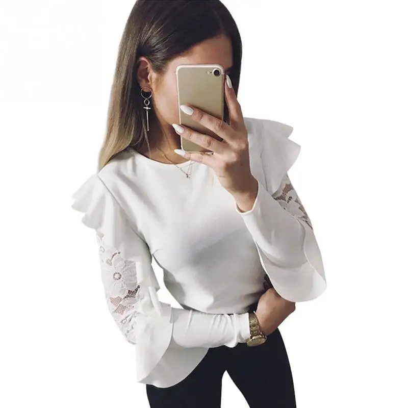 С длинным рукавом Bodycon Falbala повседневные весенние белый/розовый/хаки сплошной