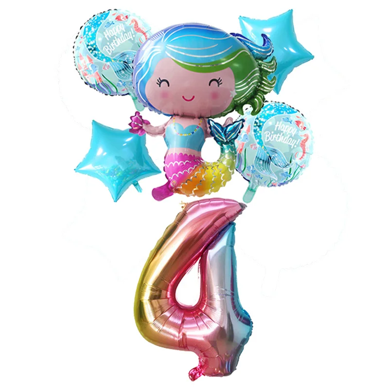 6 шт. с рисунком «маленькая русалочка» вечерние воздушные шары для девочек кошка градиентной радужной расцветки 32 дюймов воздушные шарики на день рождения Декорации на свадьбу, вечеринку для воздушных шаров - Цвет: 6pcs Balloon