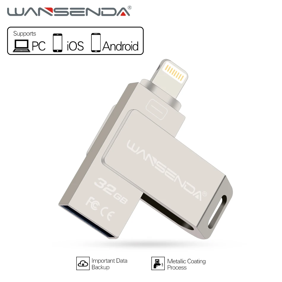Wansenda 3 in 1 usb flash drive for PC iPhoneX 8 7 6 5 Android phones