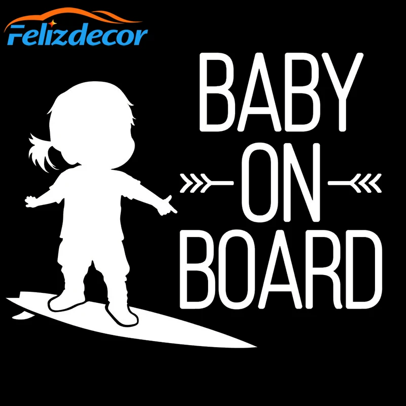 15*12cm New Arrival Baby on board sign surfing Car Sticker Surfing Girl Art Vinyl Car Decal Black White L718 - Image 2