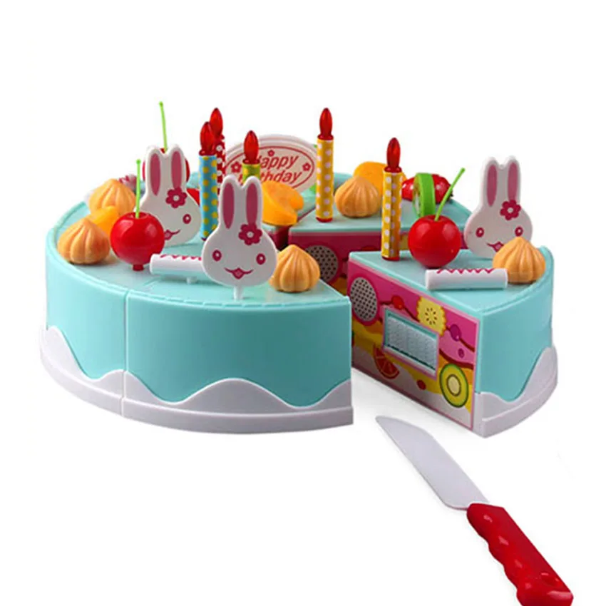 38Pcs 15cm Pretend Play DIY Birthday Cake Cutting Food Toy with Fruits