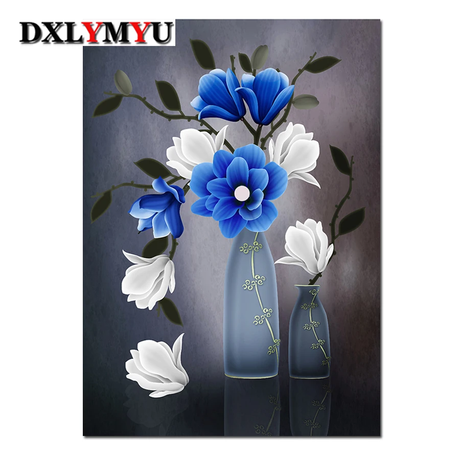 

Needlework DIY Resin Diamond Painting Cross Stitch Full Diamond Embroidery blue/white elegant flower Rhinestone Pasted Painting