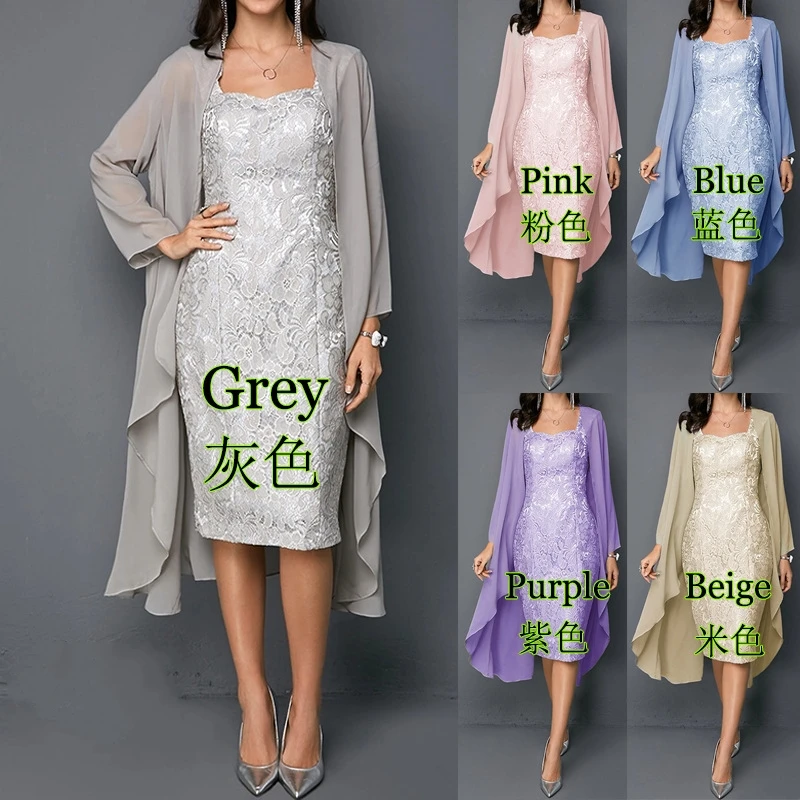 

2019 Chiffon Lace Mother Of The Bride Dresses Plus Size Tea Length Two Pieces With Jacket Party Dinner Grown Dress Bride