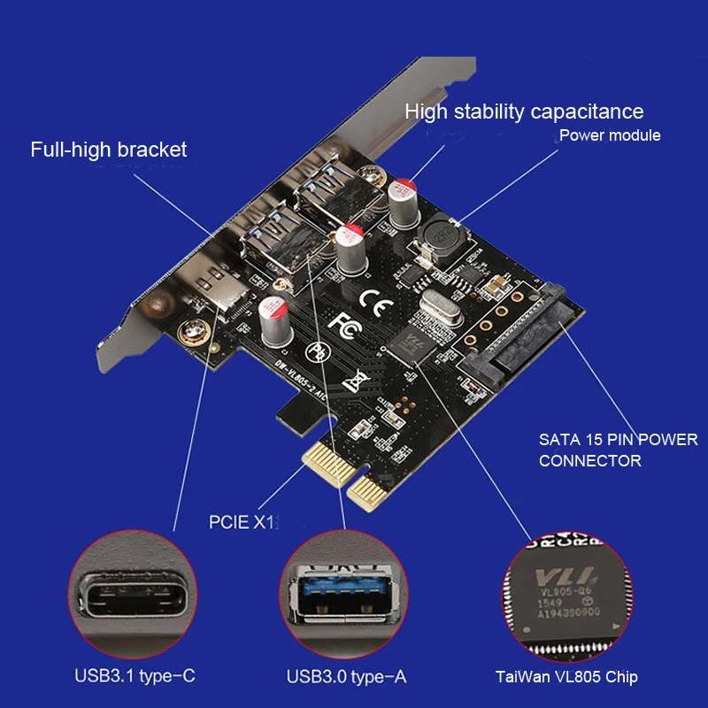 Diewu Компьютерные аксессуары USB 3,1 type-C 2 usb 3,0 type-A SATA 15PIN USB коннектор PCI-e riser Card Настольный PCI Express