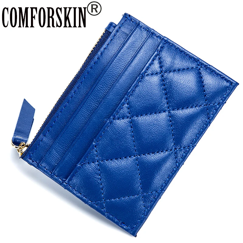 

COMFORSKIN Brand Guaranteed 100% Sheep Skin Plaid Style New Arrivals European And American Style Card Wallets 2020 Coin Purses