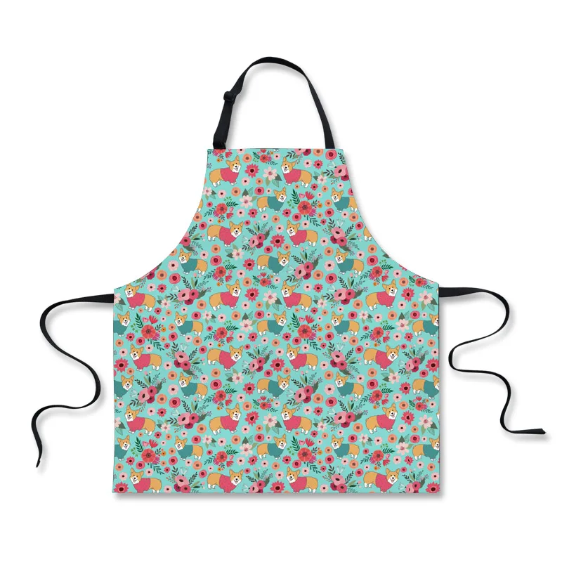 

FORUDESIGNS 2018 Corgi Flower Printed Women Sleeveless Apron Unisex Adjustable Bib Apron for Cooking Baking Chef Waiter Kitchen