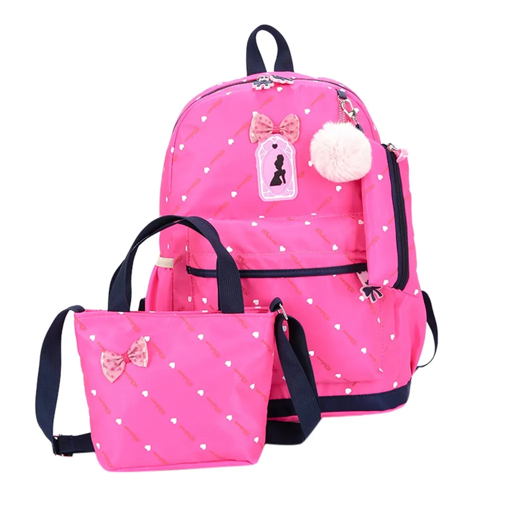 Hot pink Aelicy для девочек, розовый, трехсекционный, бант, принцесса, нейлон, школьный рюкзак, высокое качество, рюкзак для путешествий, Mochila - Цвет: Hot pink