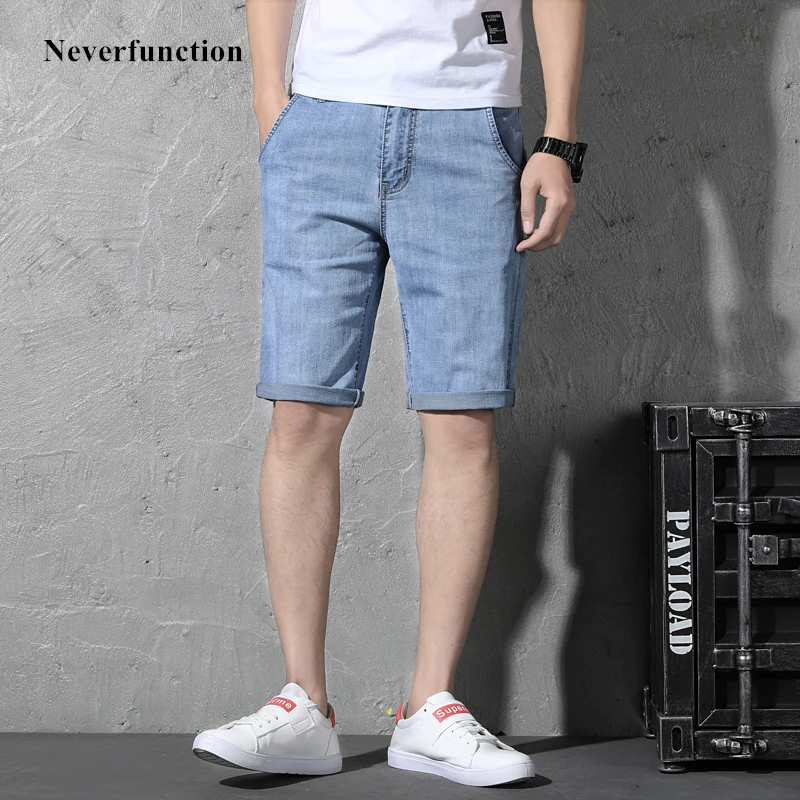 

Summer Men Streetwear Blue Classic Style Casual Jeans Shorts Bermuda Solid Color Straight Beach Denim Shorts Plus Size 44 46
