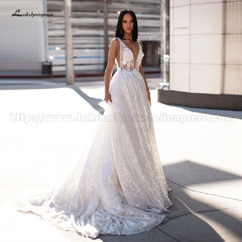 Venta Flash Lakshmigown Lentejuela Brillante Matrimonio Vestido Boda Vestidos 2019 Bruidsjurk Sexy Vestidos De Novia De Estilo Princesa Espalda Abierta De Encaje September 2020