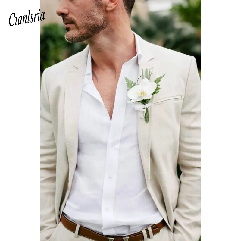 

Summer Beach Champagne Linen Suit 2019 New Slim Fit Blazer Casual Wedding Suits Custom 2 Piece Suit Terno Masclino