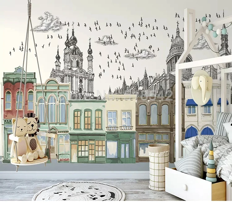 Пользовательские 3D фото обои скандинавские Ретро маленький дом Европейская Архитектура ТВ фон Настенная Декор комнаты обои детская спальня