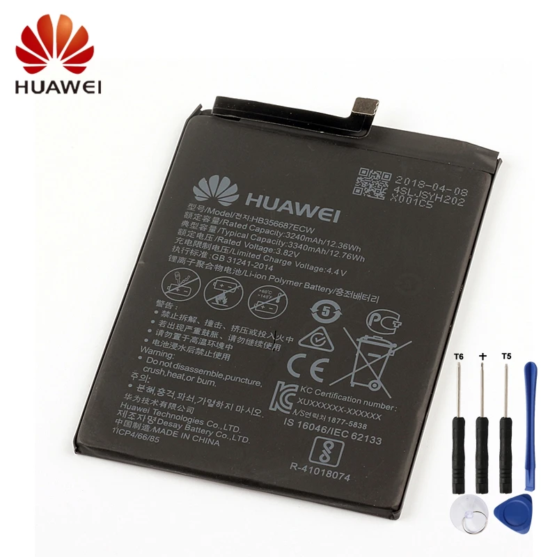 

HUAWEI HB356687ECW Genuine Battery For Huawei Nova2S Nova2 2i Plus 7X 3340mAh Phone Battery + Tool