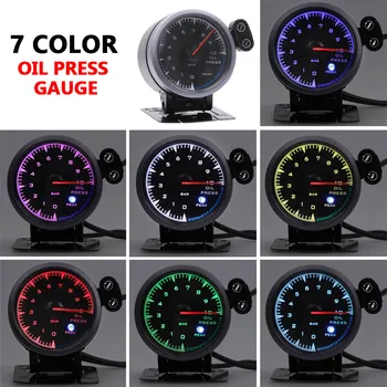 

New Car Oil Fuel Pressure Gauge 2.5 Inch 60mm 7 Color Light Durable for 12V Vehicle