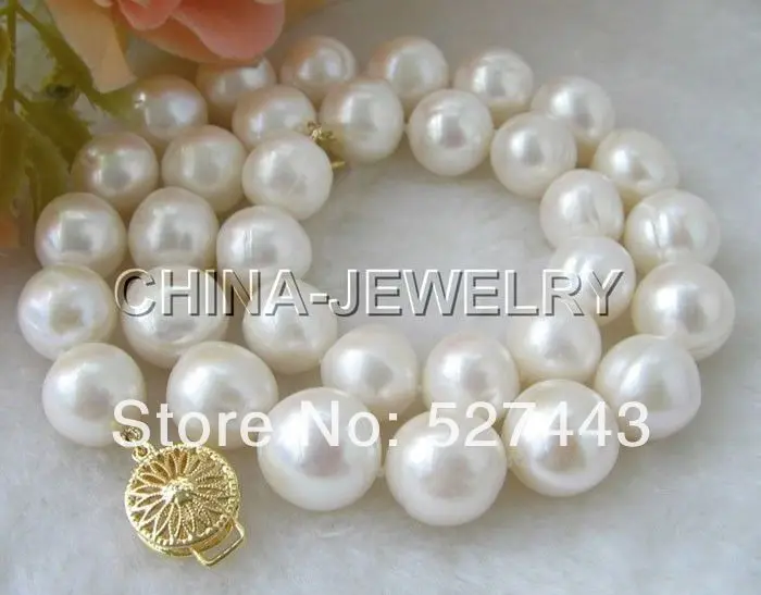 

Wholesale free shipping >>Huge 18" 12-14mm white round FW pearl necklace-