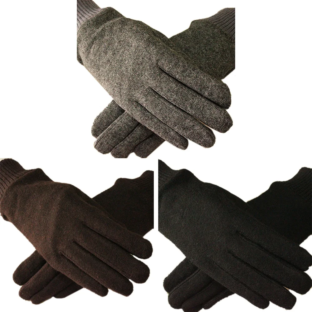 One Pair Men's Cashmere Wool Gloves Winter Warm Solid Color Touch