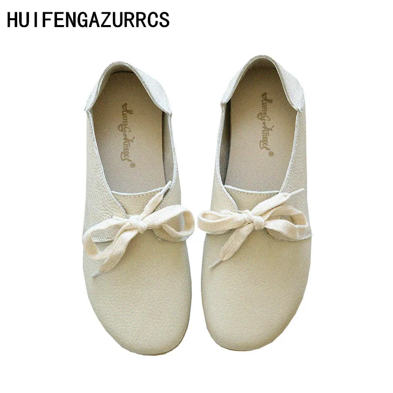 HUIFENGAZURRCS Japanese women's art RETRO leather round flat sole shoes