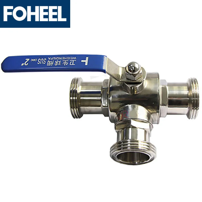 

304 Stainless Steel External Thread Three-way Ball Valve Hygienic SMS Three-way Ball Valve Manual T-screw Regulating Valve