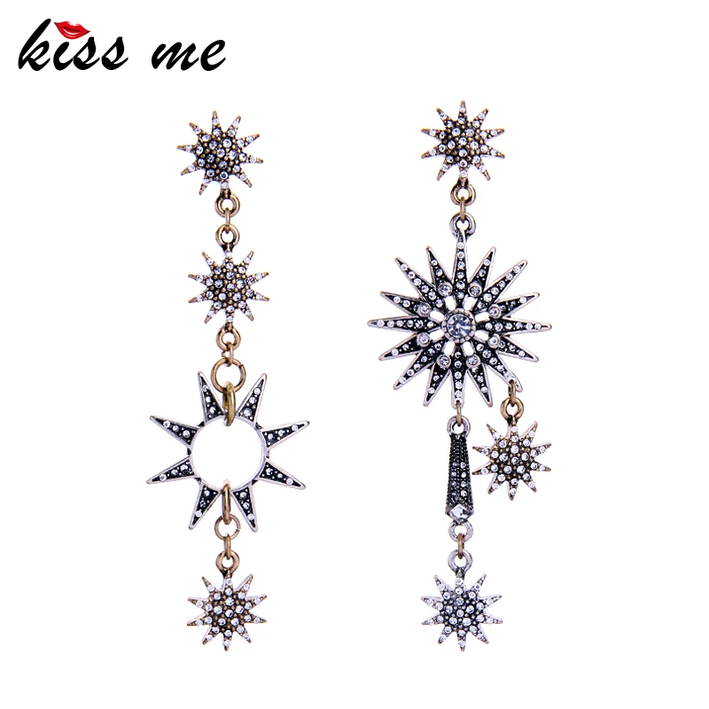 KISS ME Asymmetric Rhinestone Stars Earrings New Design Long Drop Earrings for Women Luxury Jewelry
