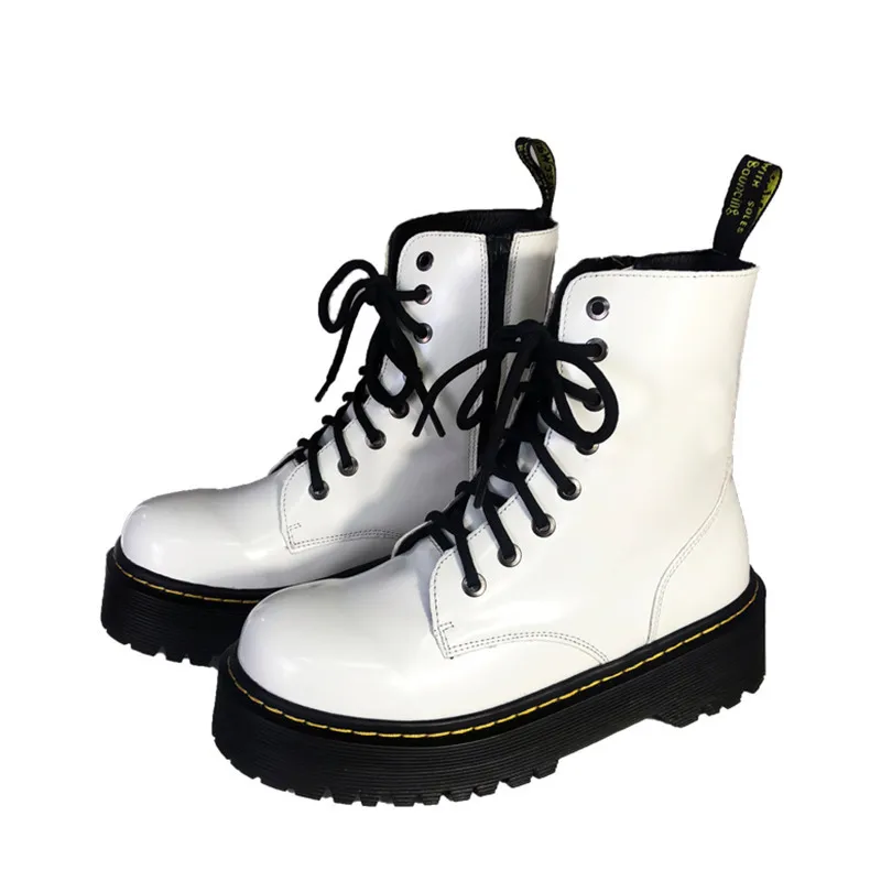 Mabaiwan/Новинка; женские ботильоны для верховой езды; Цвет белый; обувь из микрофибры на плоской платформе в байкерском стиле; женская зимняя обувь; Chaussure Militares; женские ботинки - Цвет: Белый