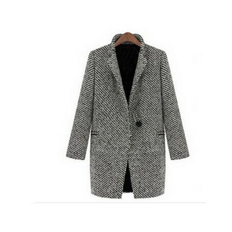 Beste Gratis verzending elegante vrouwen winter wollen jassen plus size grijs warm katoen geul laides fluwelen dikke jas lange overjas