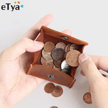 

eTya New Folding Women's Coin Purse Mini Small Wallet Genuine Cow Leather Retro Men's Purse Money Bag